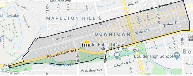 Map of Boulder, Colorado Downtown neighborhood