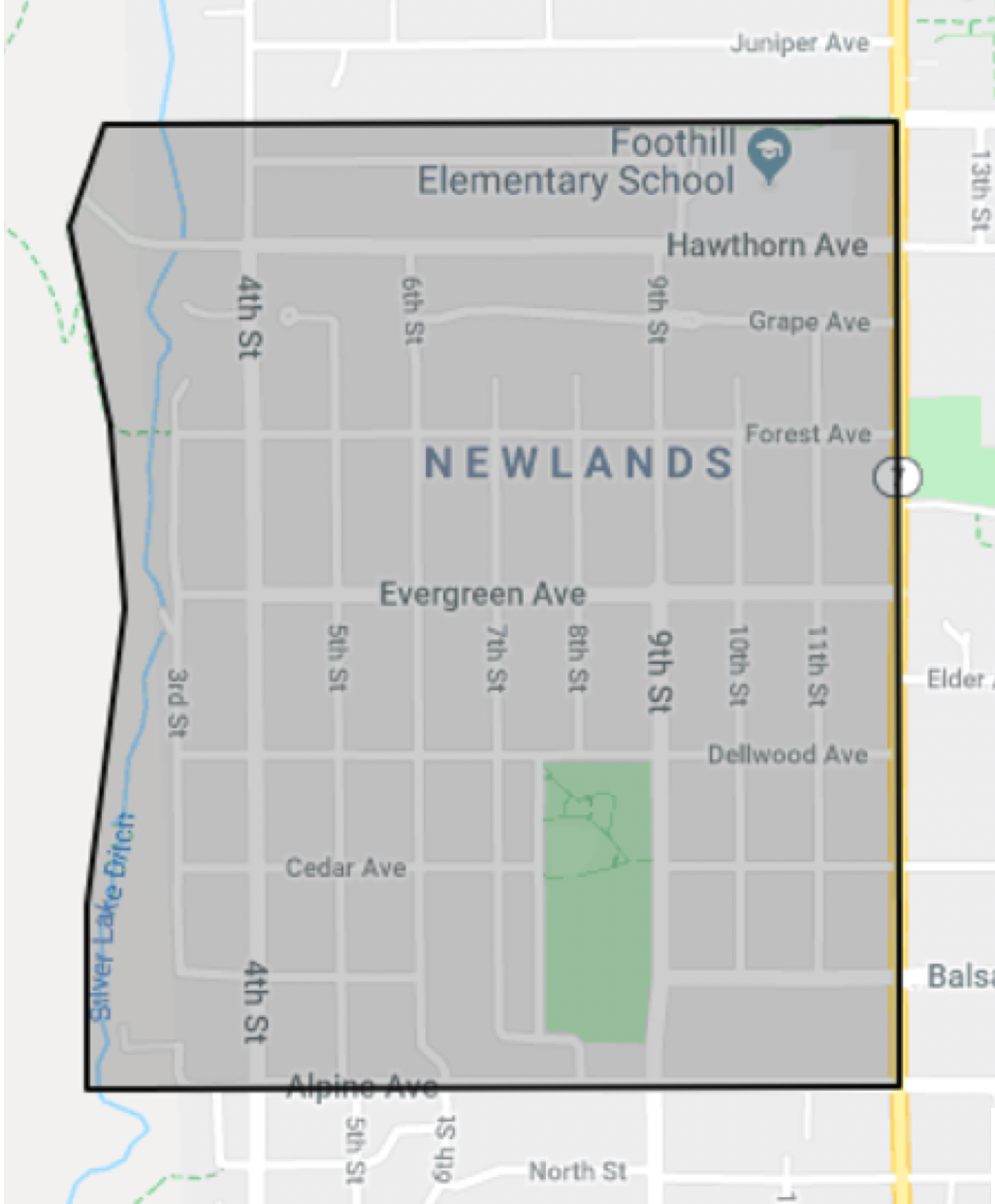 Map of Boulder, Colorado Newlands neighborhood