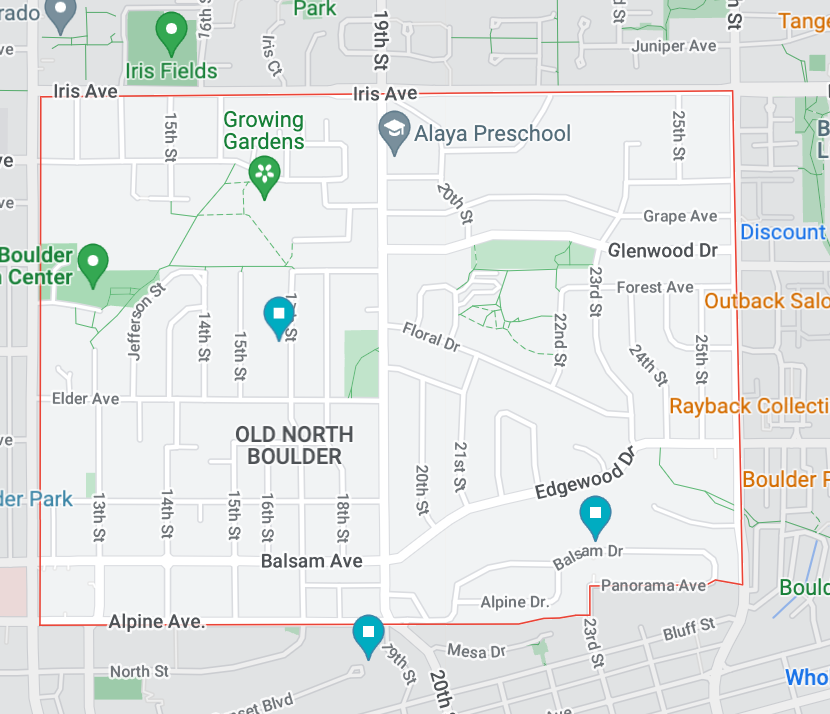 Map of Boulder, Colorado Old North Boulder neighborhood