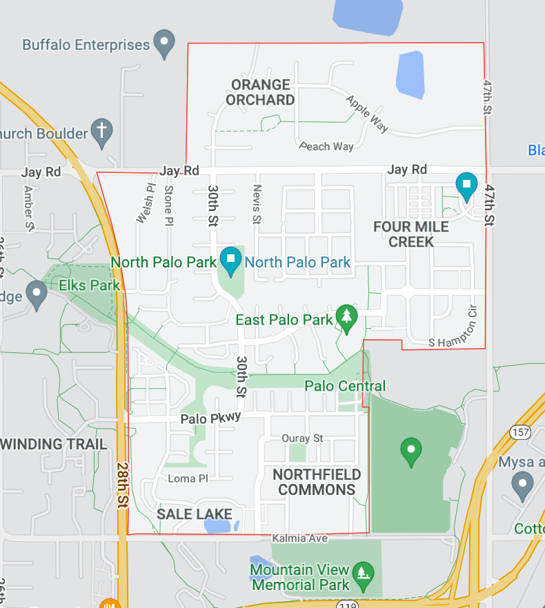 Map of Boulder, Colorado Palo Park neighborhood
