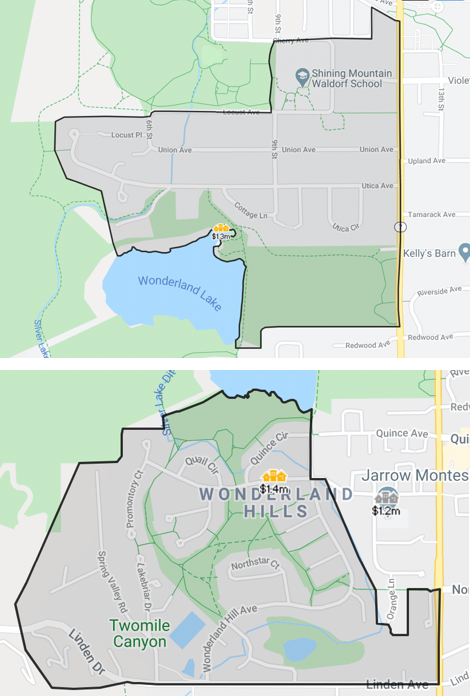 Map of Boulder, Colorado Wonderland neighborhood
